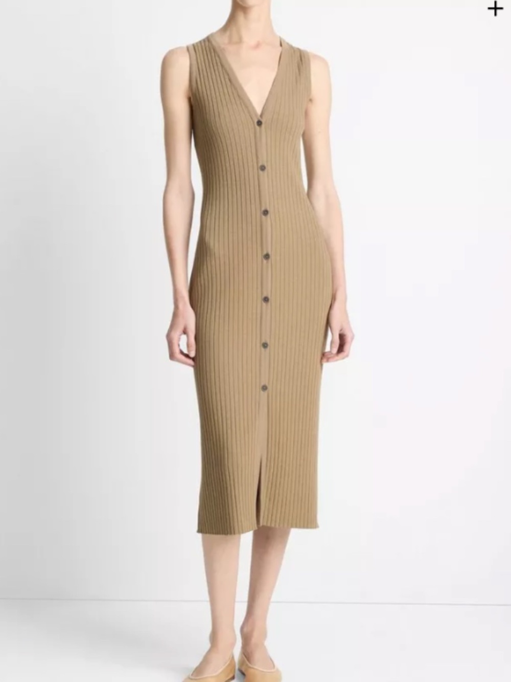 Vince Ribbed Cotton-Blend Button-Front Dress, M